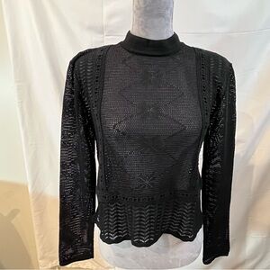NWT Zara Lace Crochet Top Mock Neck Long Sleeved Mesh Size Large